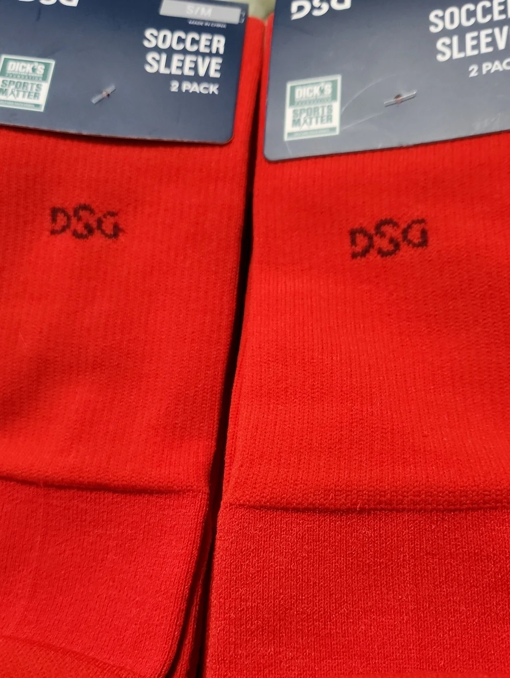 DSG Red Men's Soccer Sleeve Socks 2-Pack In Each . Two Sets Sz S/M